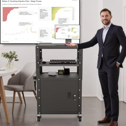 Mobile AV Cart with Cabinet, Rolling Computer Cart Height Adjustable Rolling Media Utility Cart with Extra Storage Space, 4 Outlets, Pullout Keyboard Tray Perfect for Home or Office Use - size: Style4 24x18Wx42H