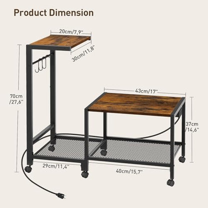 RALGEND Printer Stand with Computer Tower Stand, 2-in-1 Mobile Printer Table Under Desk PC Shelf, 2-Tier PC Tower Stand for Floor, Detachable CPU Holder Cart with Charging Station & Lockable Wheels