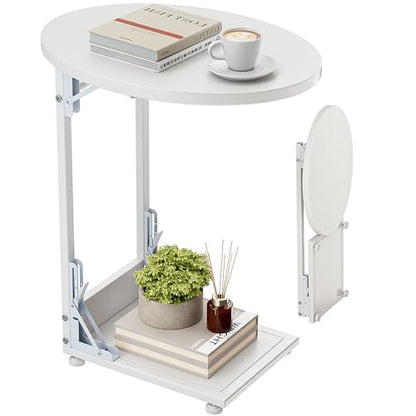 Elbourn Folding Side Table End Couch Tables,Metal Frame C-Shaped TV Stand for Living Room, Bedroom, Coffee Table(White) - size: White