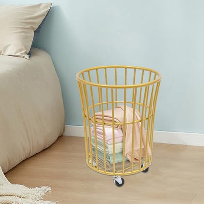 Wire Metal Rolling Laundry Basket on Wheels | Mesh Wire Laundry Basket Storage Cart for Bathroom Bedroom Dirty Clothes Storage,11.8in Base Diameter, 14.2(D)×15.7in(H) - size: C