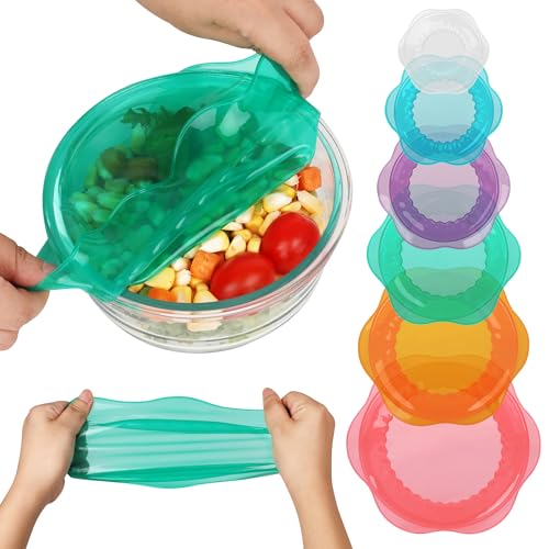 Silicone Stretch Lids for Food Storage in Fridge, Reusable Elastic Bowl Covers for Cup, Cans, Jars, Round & Rectangle Container, Food Grade Silicone Microwave Food Cover, Heat-Resistant, 6PCS - color: 6 Pcs Colorful
