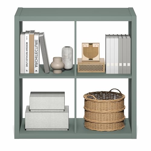 Furinno Cubicle 4-Cube Book Shelf, Extra Thick Frame Bookshelf, Light Grey | 14.6" x 30" x 30", Reversible Bookcase with Open Back, for Living Room, Bedroom, Home Office - color: Sage Green, size: 4-Cube