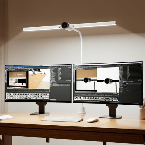 Honeywell HJ4 Desk Lamp with Clamp, Sunturalux™ Desk Lamps for Home Office | Dual-head White LED clamp desk lamp with flexible gooseneck, stepless dimming, 4 color temps, CRI 94, RG0 eye care. - color: White