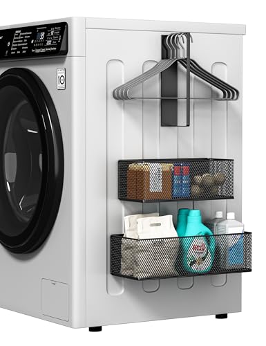 Buyyyit Magnetic Laundry Organizer Room Organization Dryer Ball Holder Basket Storage Shelves Hanger Rack (Black)
