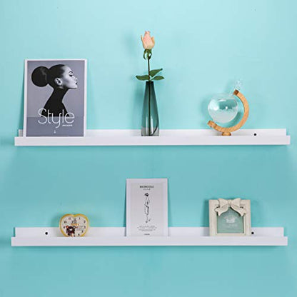AZSKY 48 Inch Picture Ledge Shelf Floating Shelves Wall Mounted Set of 2 White - color: White, size: 48in set 2