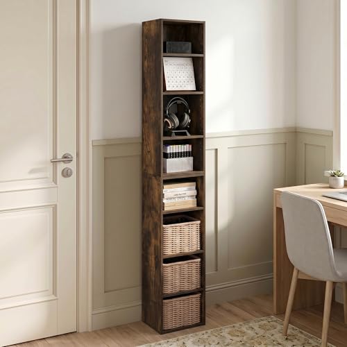 8-Tier Bookshelf, Bookcase, Book Shelf with Open Shelf, 9.3 x 11.8 x 70.9, for Home Office, Living Room, Bedroom, Amber Pine - color: Amber Pine, size: 8 Tier