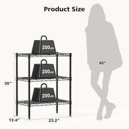 NEWBULIG 3-Tier Metal Wire Storage Shelves, Adjustable Heavy Duty Steel Shelving Unit, Freestanding Storage Rack Organizer for Kitchen, Pantry, Garage, Bathroom, 23.2" W x 13.4" D x 30.3" H, Black - size: 23.2" W x 13.4" D x 30.3" H