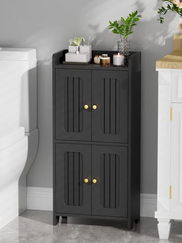 BEWISHOME Small Floor Cabinet,Toilet Paper Storage,Bathroom Storage Cabinet | with 4 Doors and Shelves, Bathroom Organizers and Storage for Small Spaces, Black 7.9" D x 14.6" W x 31" H YYG11B - color: Black
