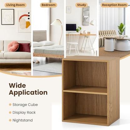 Giantex 2-Cube Bookshelf, 2-Layer Storage Shelf Bookcase w/Large-Capacity Open Storage Space for Living Room Bedroom Study Office, Multi-Functional Furniture Display Cabinet, Natural | Display Shelf with Open Storage Space for Living Room, Home Office, Mu
