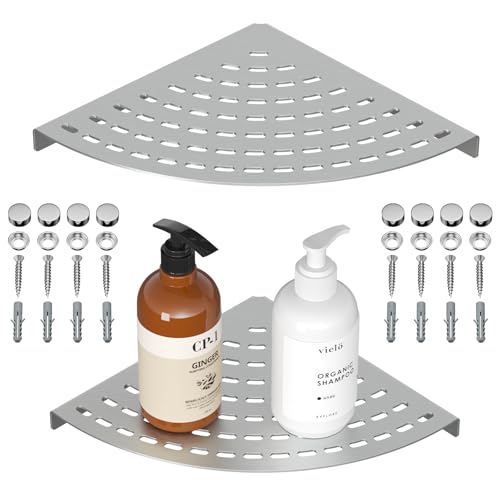 2 Pack Corner Shower Shelves 304 Stainless Steel Shower Corner Shelf Brushed Nickel Bathroom 8 in Prevent Rust Drilling Installation - color: Brushed Nickel