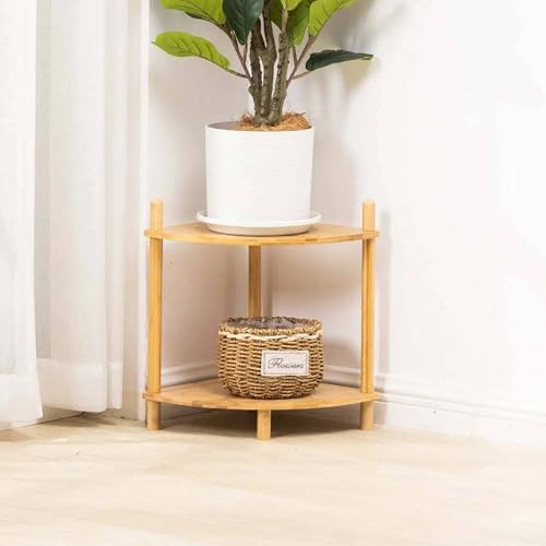2-Tier Expandable Bamboo Corner Shelf Stand,Corner Bookshelf, Display Storage Shelves with Open Shelves, for Organization and Storage, Living Room, Home Office, Garage (1, Natural Standard, 2-Tier) - color: Natural 2-tier