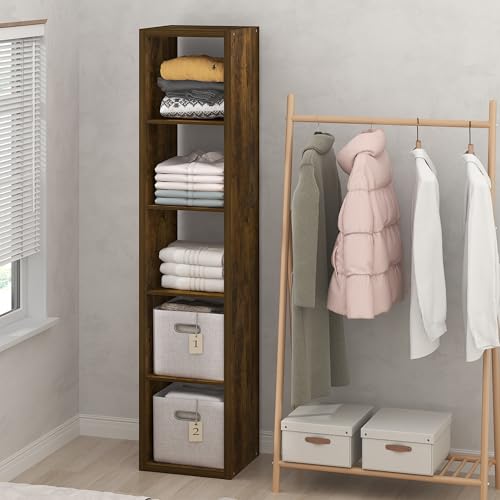 Furinno Cubic Extra Thick 5-Cube Closet Organizers and Storage, Amber Pine | 14.6 x 16 x 72 in, Open Shelf Closet Storage, Closet Organizer, for Wardrobe, Bedroom, Living Room - color: Amber Pine, size: 5-Cube