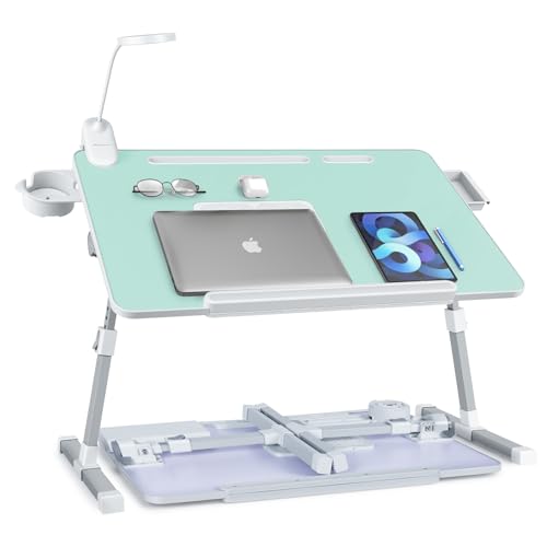 iXTRA Adjustable Laptop Lap Desk with Cooling Fan USB Light for Adults - color: Green,70x45cm