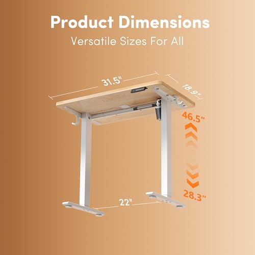 Cubiker Standing Desk, 32" Small Sit Stand Home Office Desk, Electric Stand up Desk, Adjustable Desk with Splice Board, White Frame/Maple Top - color: Maple, size: 32x19