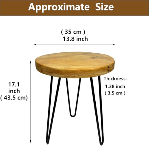 Round Live Edge Wood End Table, 14" Small Natural Wood Side Table with Hairpin Legs, Rustic Modern Nightstand, Small Wood Coffee Table for Living Room Bedroom Office - size: 14" L x 14" W x 17" H