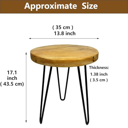 Round Live Edge Wood End Table, 14" Small Natural Wood Side Table with Hairpin Legs, Rustic Modern Nightstand, Small Wood Coffee Table for Living Room Bedroom Office - size: 14" L x 14" W x 17" H