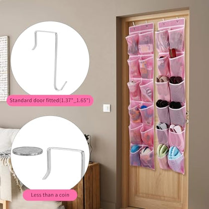 GOMAJI Over the Door Hanging Shoe Organizer, 12 Large Pockets, 2-Pack - color: Pink