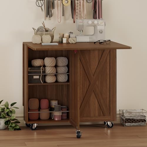 3imothrix Folding Dining Table, Dinner Table with Drawer and Storage and Shelves, Space Saving Dining Table with 6 Wheels, Kitchen Table for Small Spaces (Walnut) - color: Walnut