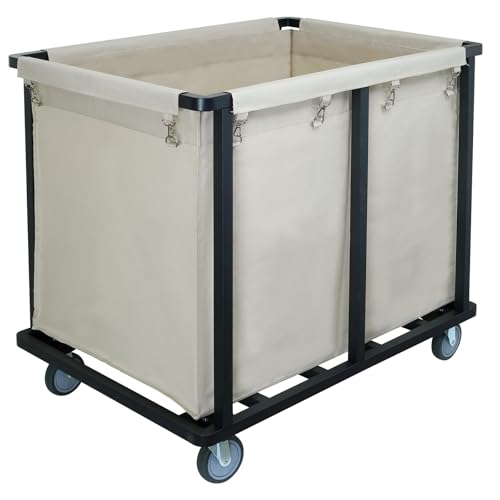 Commercial Laundry Cart with Wheels,400L Beige | 600 lbs Heavy Duty Laundry Cart,Steel Frame and Oxford Cloth Bag,Industrial Laundry Cart with Wheels,Housekeeping,Hotel - color: Beige