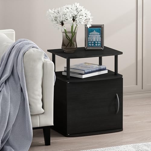 Furinno JAYA End Side Sofa Table/Nightstand with Door, 2-Pack, PVC Tubes, Black Wood - color: Black, size: 2-Pack
