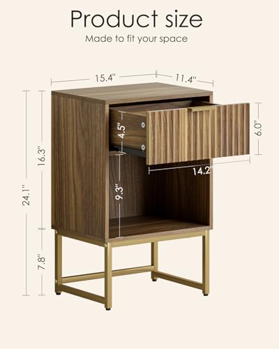 Masupu Fluted Nightstand,Modern Night Stand Wood Bedside Table with Storage Drawer Side End Table for Bedroom,Office,Walnut Brown - color: Walnut Brown