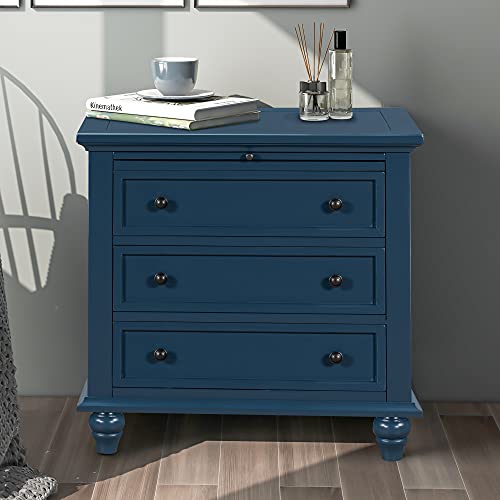 Modern Storage Wood Cabinet with 3-Drawer, Sofa Table Console Table End Table with Pull Out Tray, Accent Table Furniture for Entryway Living Room Bedroom, Fully Assembly Bedside Table (Blue) - color: Blue