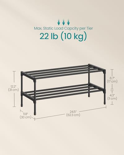 SONGMICS 2-Tier Shoe Rack for Closet, Compact Metal Shoe Organizer Shelf for Entryway, Bedroom, Small Spaces, Stackable, 11.8 x 24.5 x 12.2 Inches, Black ULSA122BH01 - size: 2 Tiers (24.5"W)
