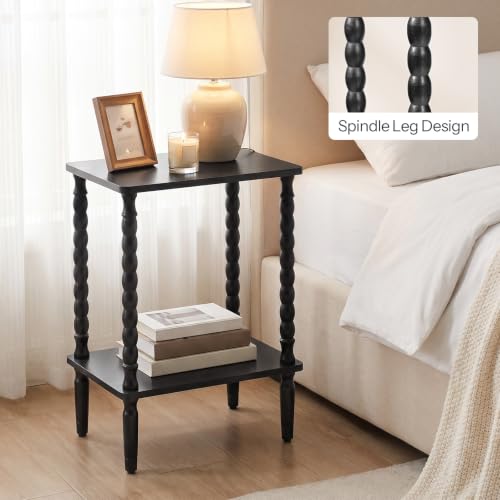 HOOBRO End Table, 2-Tier Small Side Table with Spindle Legs, Nightstand with Storage Shelves, Sofa Side Table, for Small Space, Living Room, Bedroom, Black BK189BZ01 - color: Black