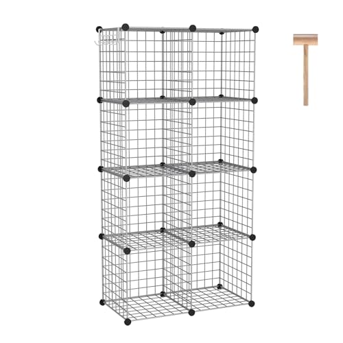 C&AHOME Wire Cube Storage, 8 - Cube Organizer Metal C Grids, Silver Gray | Modular Shelves Units, Closet Organizer, Storage Bins Shelving, Ideal for Home, Office, Living Room - color: Silver Gray, size: 8 Cube