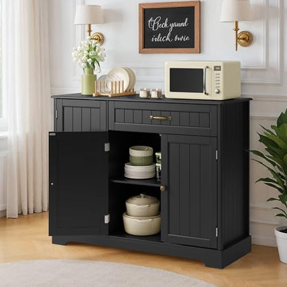 Ahomly Buffet Cabinet, Coffee Bar, Sideboard Cabinet with Internal Storage Shelf for Dining Room, Kitchen, Living Room, Kitchen and Laundry Room, Black - color: Black