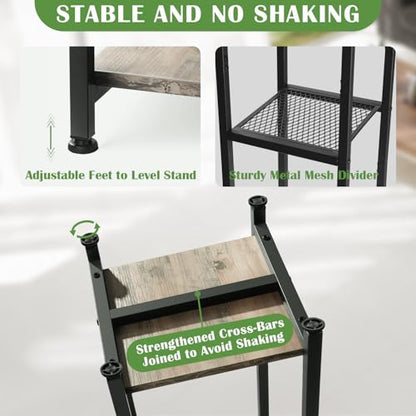 Dipion Extra Tall Plant Stand Indoor,40 Inch Plant Stands,3 Tier Metal Plant Stand with Heavy Duty Wood and Metal Mesh Shelf,Greige and Black