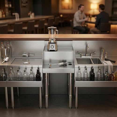 Commercial Underbar Blender Station 18.5 in. x 14 in. x 30 in. Stainless Steel Flat Top with Side Splashes NSF, Bar Prep Station with Grommet Hole for Blender Cords - size: 18 in. x 14 in.