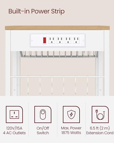 VASAGLE Baker's Rack, Coffee Bar Stand with Charging Station, 35.6 Inches Tall, Storage Shelves, Pull-Out Wire Basket, Table for Microwave, Kitchen, Oak Beige and Ink Black UKKS036Y09 - color: Oak Beige + Ink Black, style: With Power Outlet