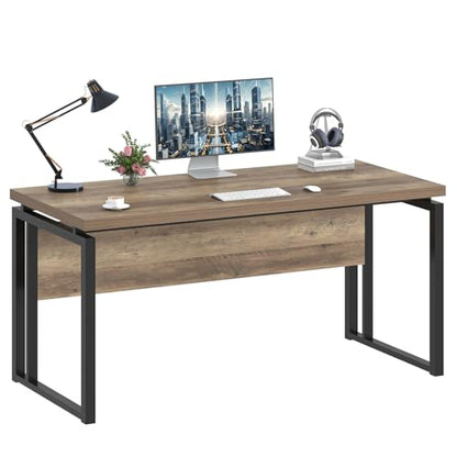 EXCEFUR Modern Computer Desk for Home Office, PC Laptop Gaming Desk, Metal Wood Study Writing Table Workstations for Bedroom Living Room, 53 Inch, Rustic Oak - color: Rustic Oak