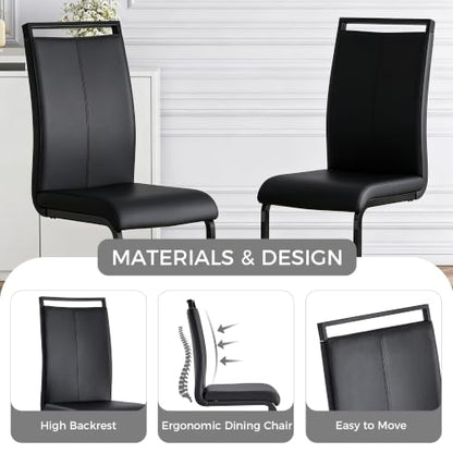 Baysitone Modern Dining Set of 2, Side Chairs With Black Frame, Faux Leather Padded Seat High Back for Kitchen, Dining Room, Living Room - Black - color: Black With Black Leg, size: Set of 2