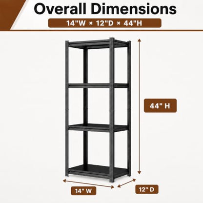 4 Tier Metal Bookshelf, Adjustable Tall Bookcase, Heavy Duty 2400 LBS Modern Deep Book Shelf, Bolt-Free Storage Shelves for Living Room, Home Office, Garage, 14" Wx 12" Dx 44" H - size: 4Tier-14"Wx 12"Dx 44"H