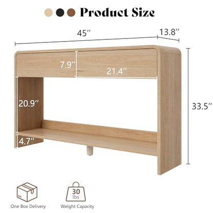 AMERLIFE 45" Modern Entryway Console Table with 2 Storage Drawers | Open Bottom Shelf, Wood Grain Finish, Rounded Edges, Long Sofa Table, Behind Couch, Hallway, Foyer, Living Room, Natural Oak - color: Natural Oak - Flat Panel, size: 45"