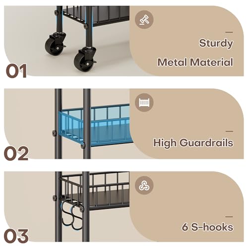 6 Tier Slim Storage Cart with Wheels, Metal Mobile Shelving Unit Organizer Utility Cart for Office Bathroom Kitchen Laundry Room Narrow Places (10inches) - size: 10inches