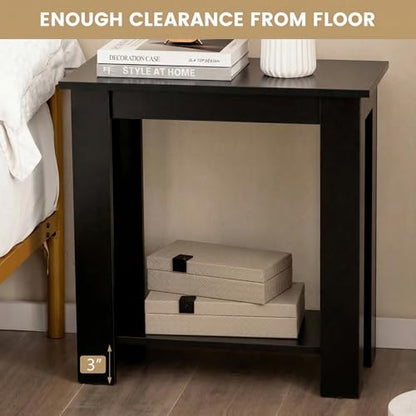 Giantex Narrow End Table Set of 2, 2-Tier Side Table with Open Storage Shelf, Retro Wood Sofa Table Bedside Tables for Small Spaces, Slim Nightstand for Living Room, Bedroom, Easy Assembly, Black - color: Black