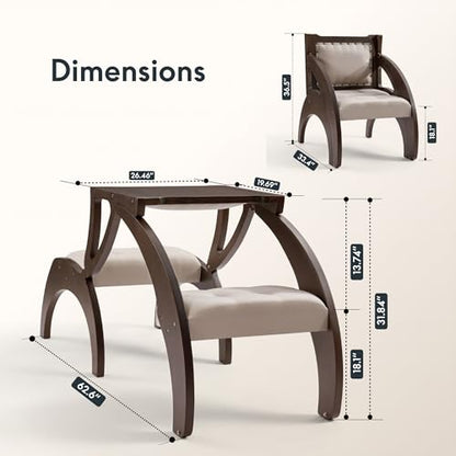 FLEXISPOT 3-in-1 Convertible Chair to Table with 2 Seats,Desk and Chair Set for 2, Upholstered Accent Chair with Solid Wood Frame, Easy Flip Design, Space Saving Furniture for Small Apartments - size: Convertible Chair for 2