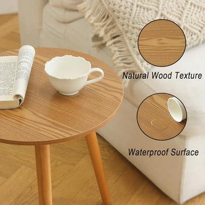 AWASEN Round Side Table, Small End Table for Living Room, Modern Accent Coffee Side Table with Solid Wood Legs for Small Space, Easy Assembly, Brown - color: Brown Walnut