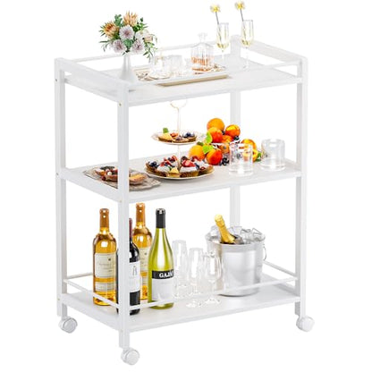 HITNET White Bar Cart, Home Bar Serving Cart, Kitchen Trolley on Wheels with Storage, 3 Tier Rolling Beverage Cart for Living Room Kitchen Home Office - color: White