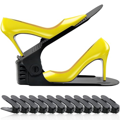 NVGSN Shoe Slot Organizer for closet 12 Pack,Storage Space Saver 50%,Black | 4 Levels Adjustable shoe Stackers for a pair of shoes,Thickening Double Layer shoe Organizer for Shelf,Shoes Storage Rack - color: Black, size: 12pack