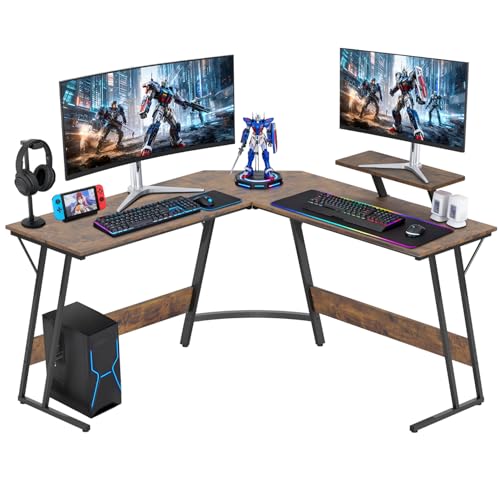 FDW L Shaped 51 Inch Gaming Desk,Corner Computer Desk,PC Gaming Desk,Writing Workstation with Large Monitor Stand for Home Office,Vintage - color: Vintage