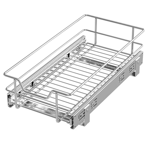 Pull Out Cabinet Organizer 9" W X 17" D, Chromed, Full Slide Out Drawers | For Kitchen Organizers and Storage, Pull Out Drawers For Cabinets Capacity Heavy Duty Caddy, Cabinet Shelves, Bathroom Pantry - color: 1 Tier - Chrome-Plated, size: 9" W X 17" D