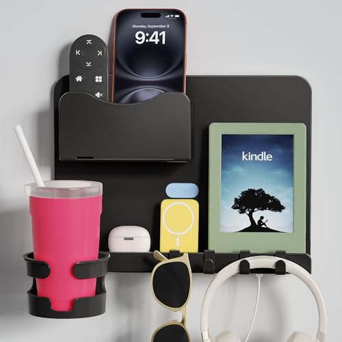 Floating Shelves for Bedside Shelf, Stick On Accessories Organizer, Wall Mount Shelf, Cute Room Decor Aesthetic, Girls Room Decor, Cool Stuff for Bedroom Storage and Organization - color: Black