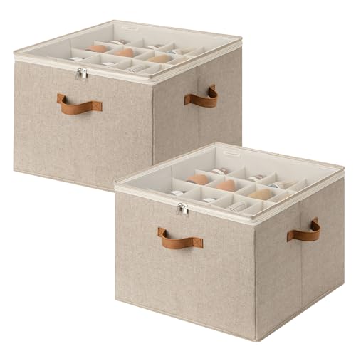 StorageWorks 2-Pack 32-Pair Shoe Storage Organizer for Closet, Taupe | Adjustable Dividers, Holds up to 16 Pairs Each, Foldable, Clear Lid, Soft Handles, Fits Flats, Boots & Heels, For Entryway - color: Taupe, size: Medium-2 Pack