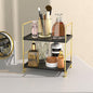 2-Tier Spice Rack Bathroom Organizer Countertop Storage Shelf, Cosmetic Storage Rack Standing Counter Shelf (Gold + Black) - color: Black + Gold