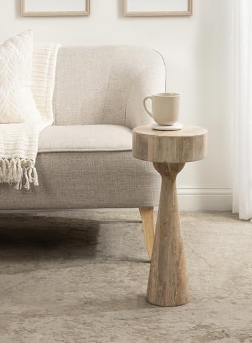 Kate and Laurel Solbrett Transitional Sophisticated Round Drink Table; 10 x 10 x 22; Natural Wood; Sculptural Bedroom Nightstand with Unique Pedestal Table Design for Use as Indoor Plant Stand - color: Natural