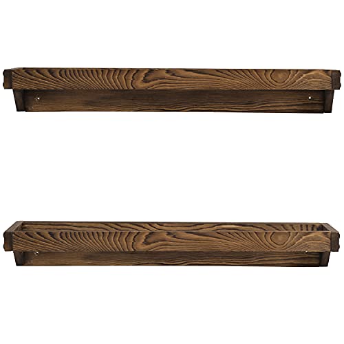 MyGift Set of 2 Solid Wooden Wall Mounted Shoe Rack Storage Organizer with Rustic Burnt Wood Finish, Hanging Footwear Holder for Closet, Mudroom, Entryway, Holds 4 Pairs - color: Rustic Burnt Brown